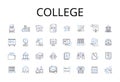 College line icons collection. University, Institute, Academy, School, Campus, Learning institution, Educational
