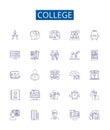 College line icons signs set. Design collection of College, Higher Education, University, Academic, Learning, Degrees