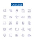 College line icons signs set. Design collection of College, Higher Education, University, Academic, Learning, Degrees