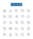 College line icons signs set. Design collection of College, Higher Education, University, Academic, Learning, Degrees