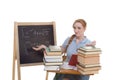 College student by blackboard studying math exam Royalty Free Stock Photo