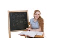 College student by blackboard studying math exam Royalty Free Stock Photo