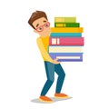 College student carrying a heavy pile of books. Royalty Free Stock Photo