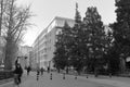 College student living area of peking university, black and white image