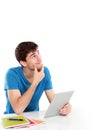 College student Thinking looking up to the empty blank space Royalty Free Stock Photo