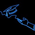 College student throw cap to the air to celebrate school graduation. Undergraduate education icon neon glow concept Royalty Free Stock Photo