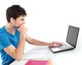 College student using his laptop Royalty Free Stock Photo