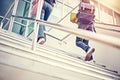 College student walking up the staircase Royalty Free Stock Photo