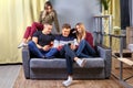 Double date of two young couples in a dormitory Royalty Free Stock Photo