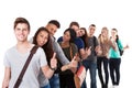 College students gesturing thumbs up in a line Royalty Free Stock Photo