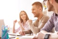 College students studying together at home Royalty Free Stock Photo