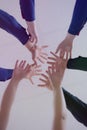 College Students Teamwork Stacking Hand Concept. Close up of young people putting their hands together. Friends with stack of Royalty Free Stock Photo