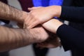 College Students Teamwork Stacking Hand Concept. Close up of young people putting their hands together. Friends with stack of Royalty Free Stock Photo