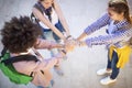 College students teamwork stacking hand concept Royalty Free Stock Photo