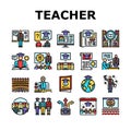 college teacher student class icons set vector