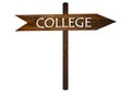 College text on Brown Wooden Road Sign. Royalty Free Stock Photo