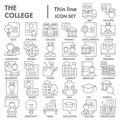 College thin line icon set, Education and school symbols collection or sketches. Business education linear style signs