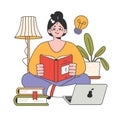 College or university student. Young character studying, reading books