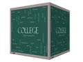 College Word Cloud Concept on a 3D Cube Blackboard