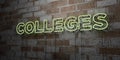 COLLEGES - Glowing Neon Sign on stonework wall - 3D rendered royalty free stock illustration