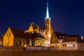 Collegiate Church of the Holy Cross and St. Bartholomew at night, Wroclaw. Poland