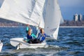 A collegiate women`s sailing team competes in a regatta in Vancouver, British-Columbia Royalty Free Stock Photo