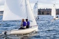 A collegiate women`s sailing team competes in a regatta in Vancouver Royalty Free Stock Photo