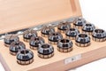 Collets for instruments for heavy industry in wooden box