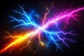 Colliding Neon Lightning Bolts in Dark Background Royalty Free Stock Photo