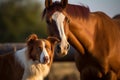 Collie dog horse at sunset. Generate Ai Royalty Free Stock Photo