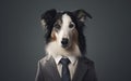 Collie dog wearing a business suite studio portrait