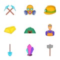 Colliery icons set, cartoon style