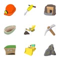 Colliery icons set, cartoon style