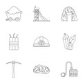 Colliery icons set, outline style
