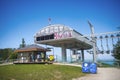 COLLINGWOOD, ON, CANADA - JULY 20, 2017: View of gondola chairlift on top of Blue Mountain Ski Resort during summer time Royalty Free Stock Photo