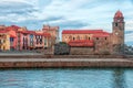 Collioure, France. Collioure`s church, Notre Dame des Anges and Royalty Free Stock Photo