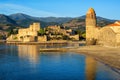 Collioure town, France, Royal palace and Church