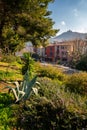 Collioure traditional village with colorful houses on the south of France with Fort Saint Elme on the top of the hill Royalty Free Stock Photo