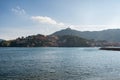 Collioure view from the other side of the bay with Fort of Saint Elme on the top of the village Royalty Free Stock Photo