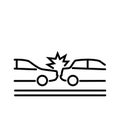 Collision of cars. Car crash icon. Damaged transport. City drive disaster. Line art icon. Line with Editable stroke Royalty Free Stock Photo