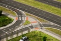 Collision-free intersection. Entrance and exit with pedestrian crossing and bicycle crossing. Entry and exit from the main road. Royalty Free Stock Photo