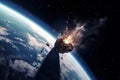 Collision Of Huge Comet And Earth Seen From Space - Generative AI