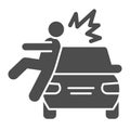 Collision with pedestrian solid icon. Vehicle knock down man with smash symbol, glyph style pictogram on white Royalty Free Stock Photo