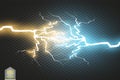 Collision of two forces with gold and blue light. Vector illustration. Hot and cold sparkling power. Energy lightning Royalty Free Stock Photo