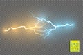 Collision of two forces with gold and blue light. Vector illustration. Hot and cold sparkling power. Energy lightning Royalty Free Stock Photo