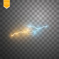 Collision of two forces with gold and blue light. Vector illustration. Hot and cold sparkling power. Energy lightning Royalty Free Stock Photo