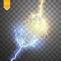Collision of two forces with gold and blue light. Vector illustration. Hot and cold sparkling power. Energy lightning Royalty Free Stock Photo