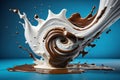 The collision of two liquids. Brown and white liguid combine Royalty Free Stock Photo