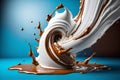 The collision of two liquids. Brown and white liguid combine Royalty Free Stock Photo