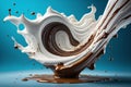 The collision of two liquids. Brown and white liguid combine Royalty Free Stock Photo